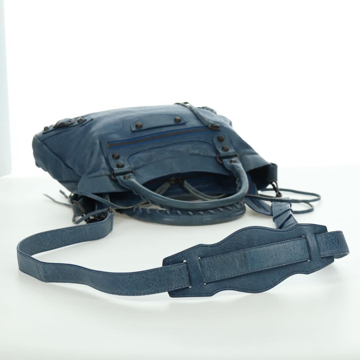 BALENCIAGA The Town Hand Bag Leather 2way Blue 240579 Auth