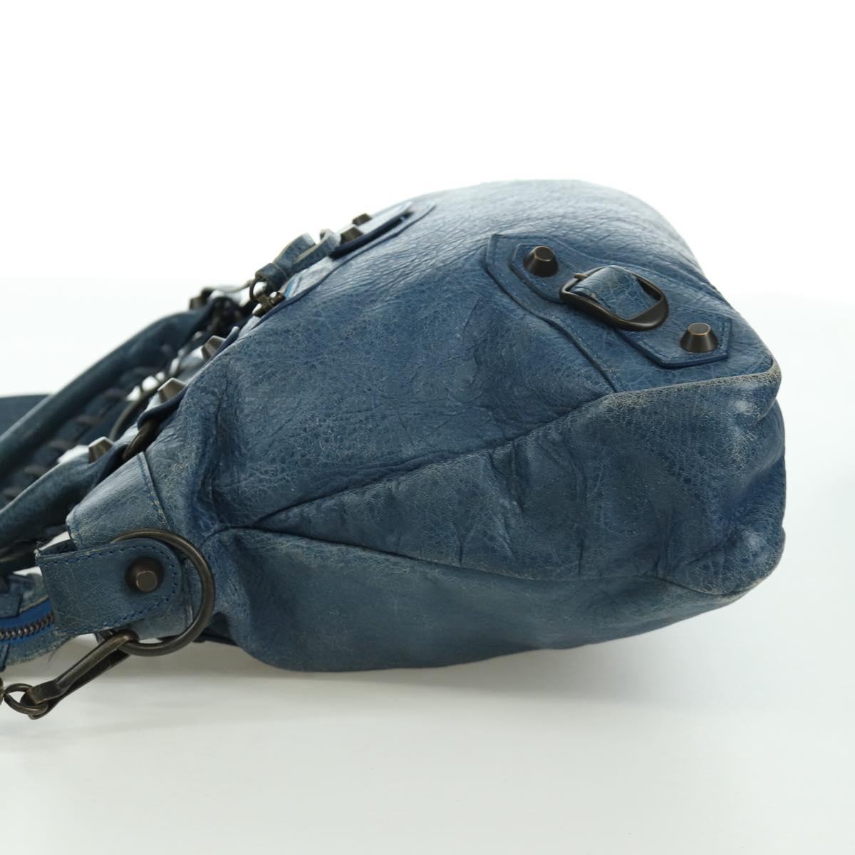 BALENCIAGA The Town Hand Bag Leather 2way Blue 240579 Auth