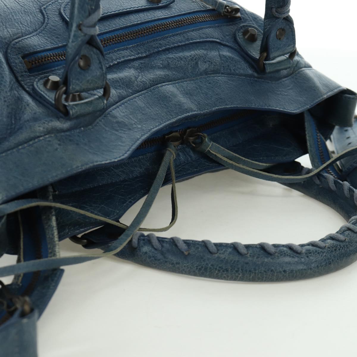 BALENCIAGA The Town Hand Bag Leather 2way Blue 240579 Auth