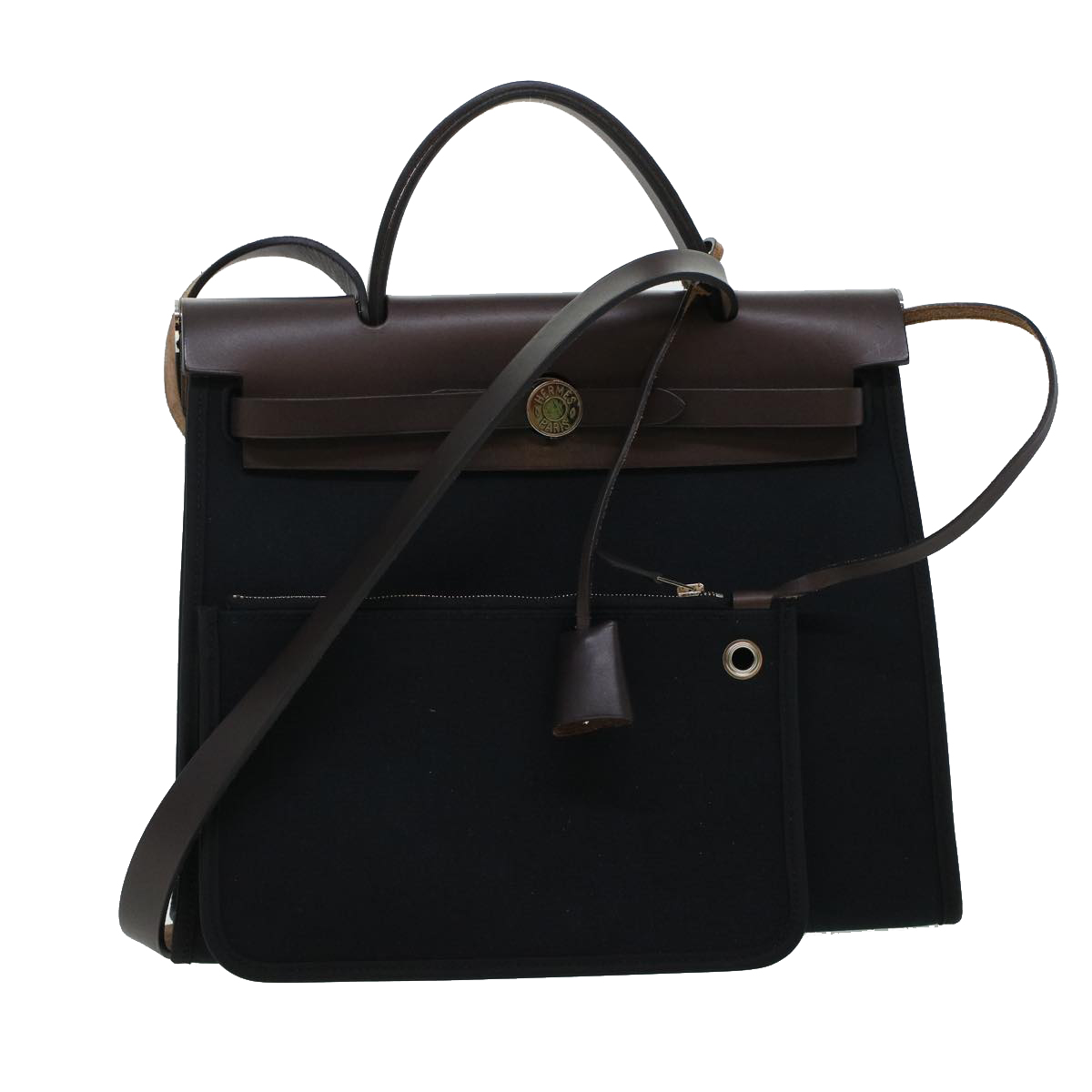 HERMES Herbag Zip PM Hand Bag Canvas 2way Black Auth am4398