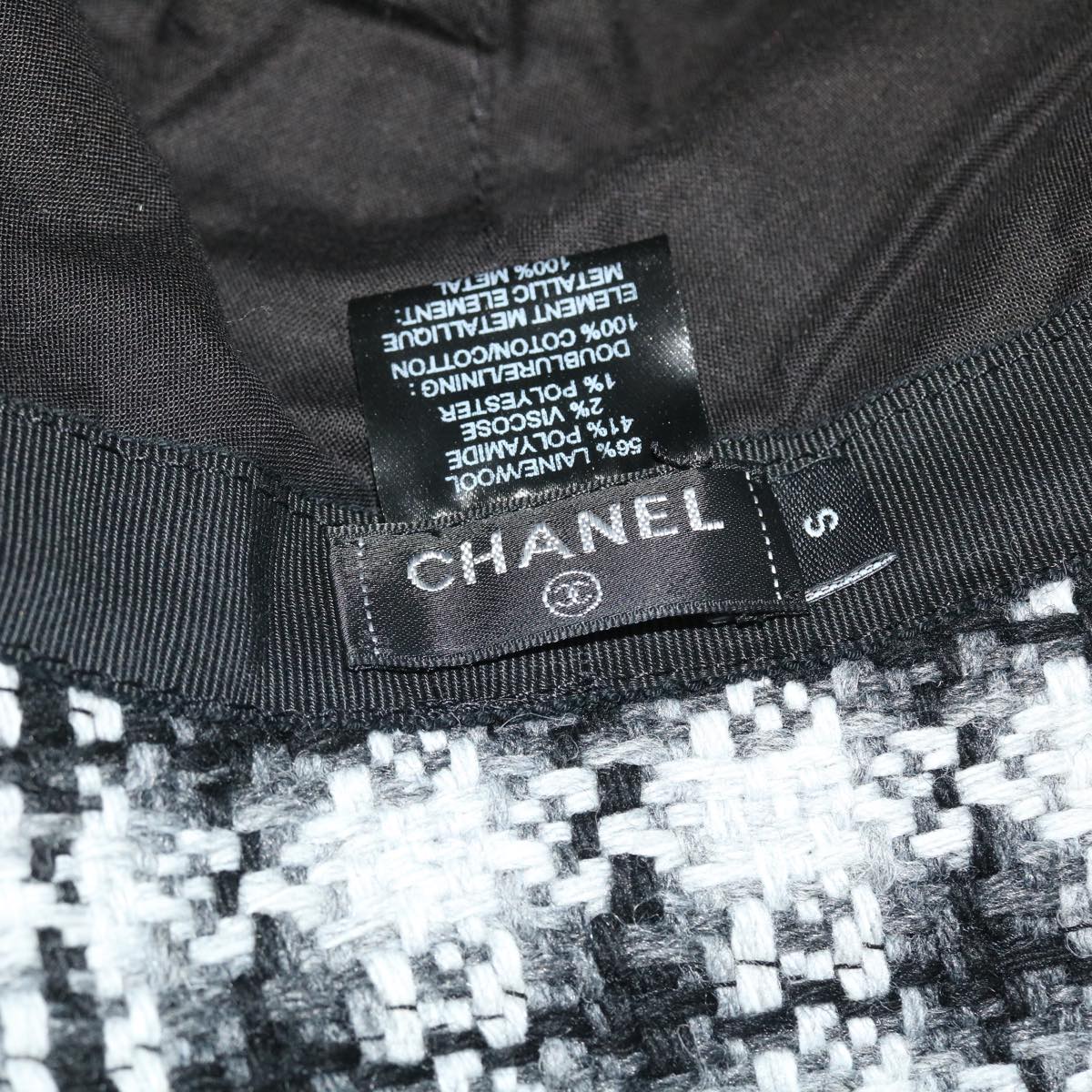 CHANEL COCO Mark Hat Wool S White Black CC Auth am4943 | eBay