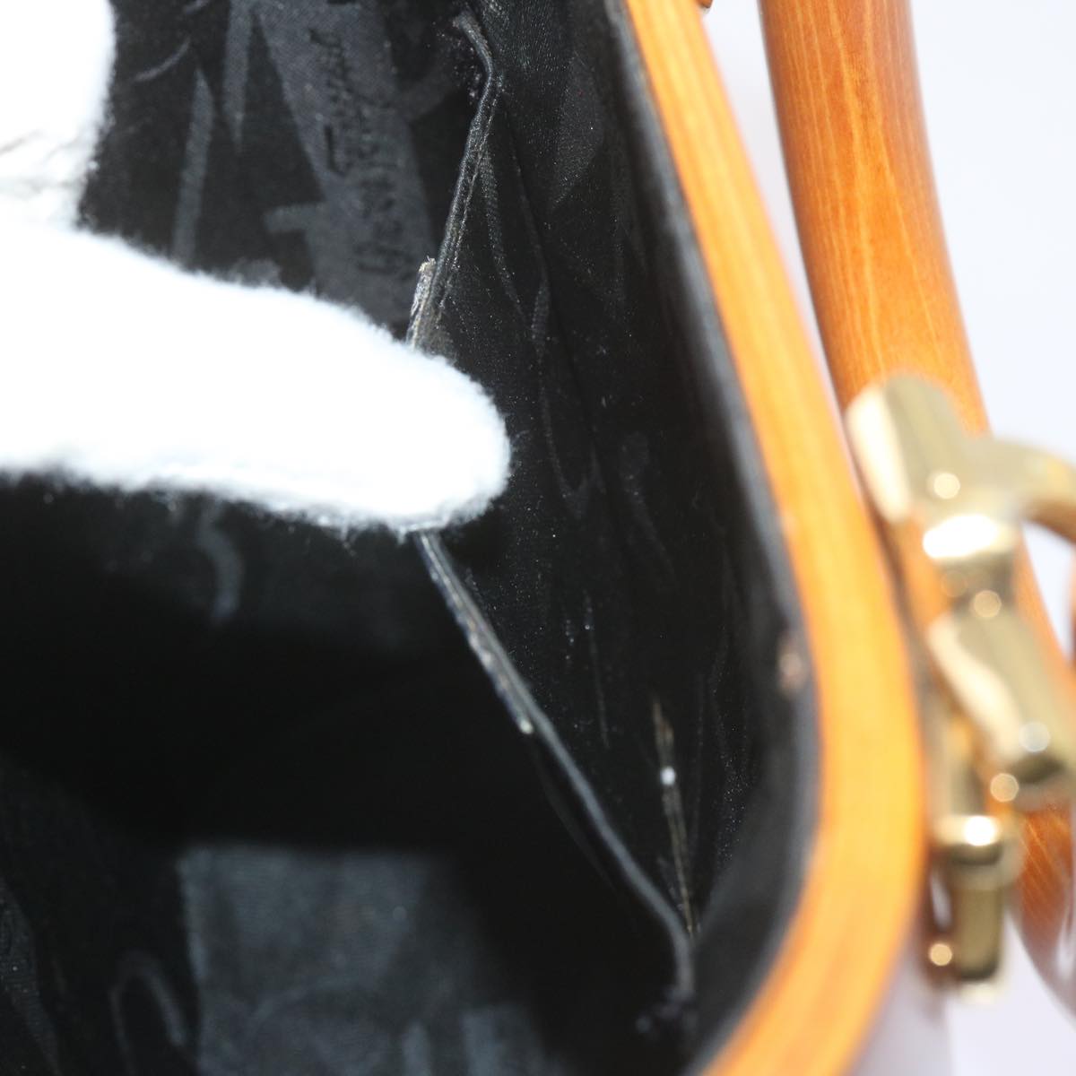 Salvatore Ferragamo Gancini Hand Bag Wood Brown Auth am5289A