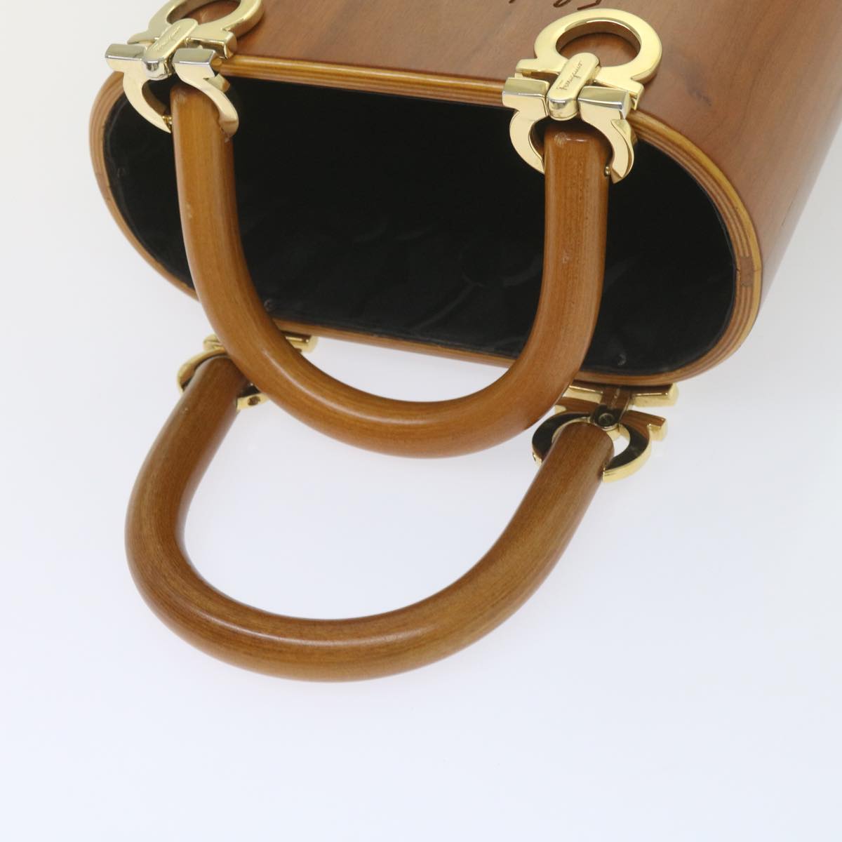 Salvatore Ferragamo Gancini Hand Bag Wood Brown Auth am5289A Salvatore Ferragamo Gancini Hand Bag Wood Brown Auth am5289A