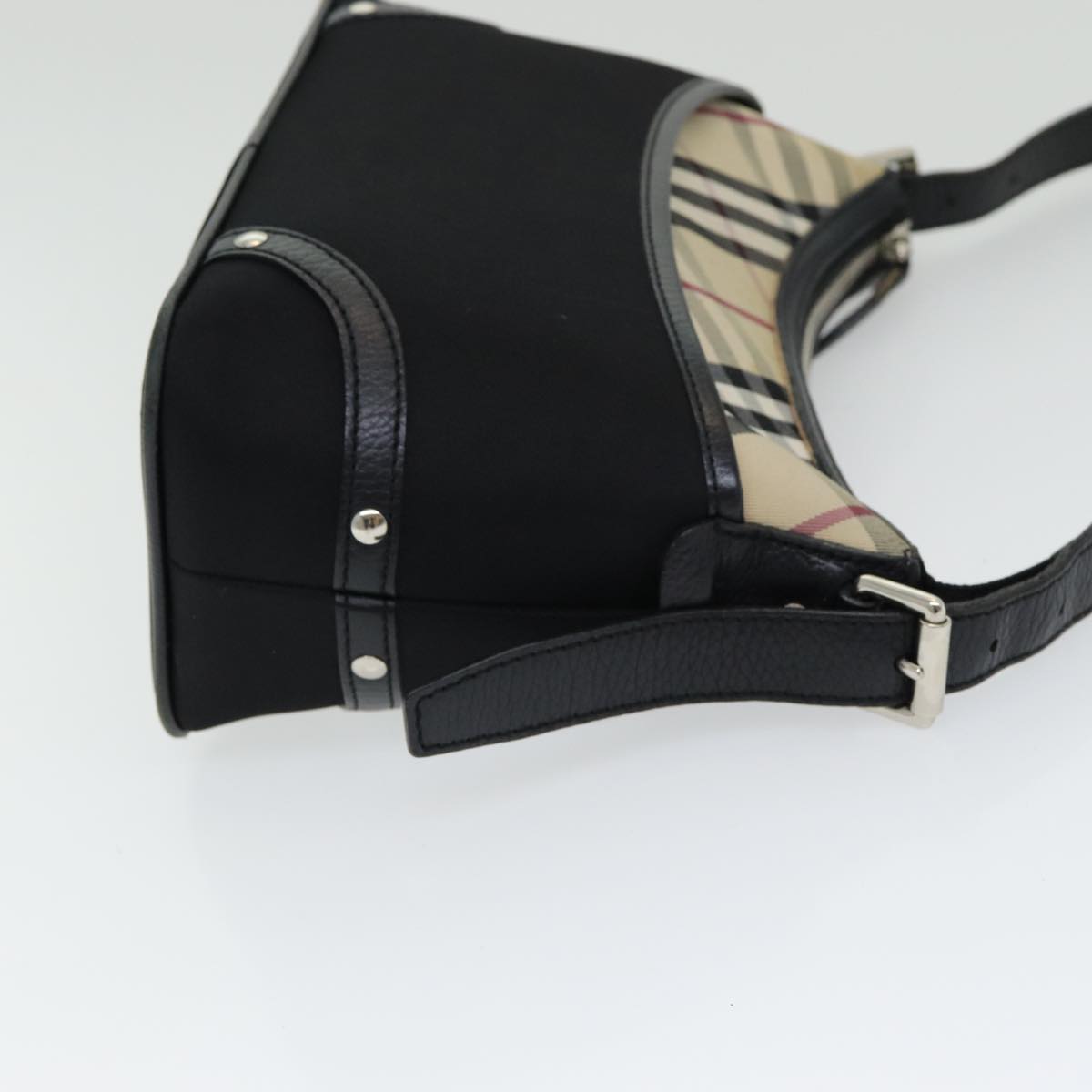 BURBERRY Nova Check Shoulder Bag Nylon Black Beige Auth