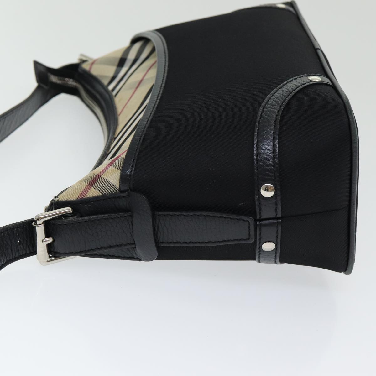 BURBERRY Nova Check Shoulder Bag Nylon Black Beige Auth