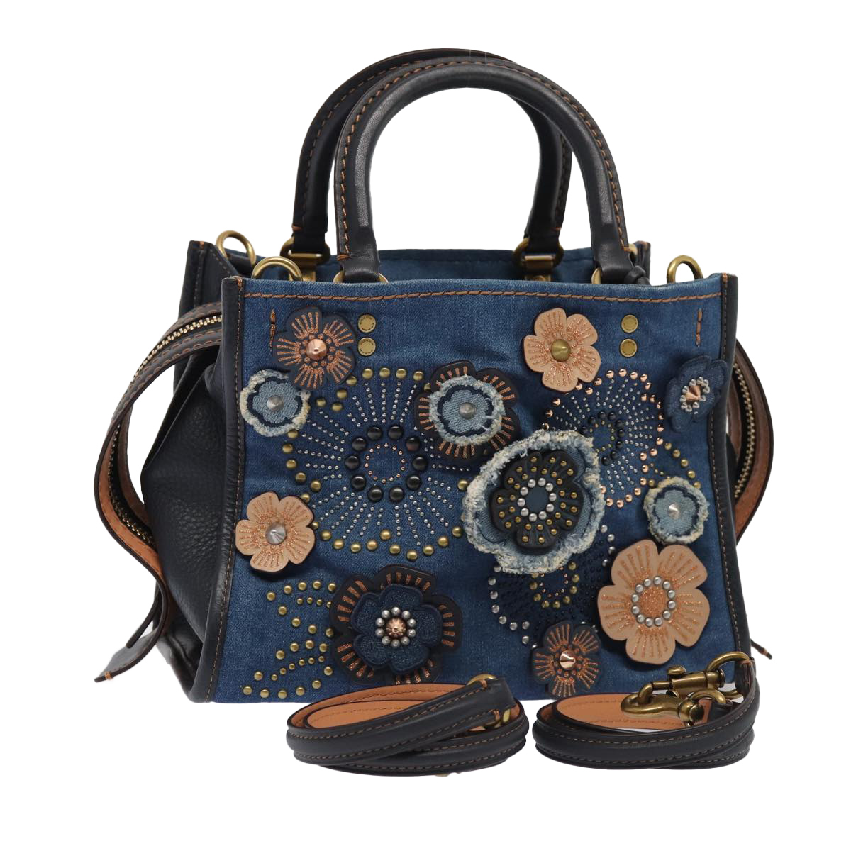 美品✨コーチ　2way ショルダーバッグ　サッチェル　デニム　ティーローズ 美品✨コーチ 2way ショルダーバッグ サッチェル デニム ティー