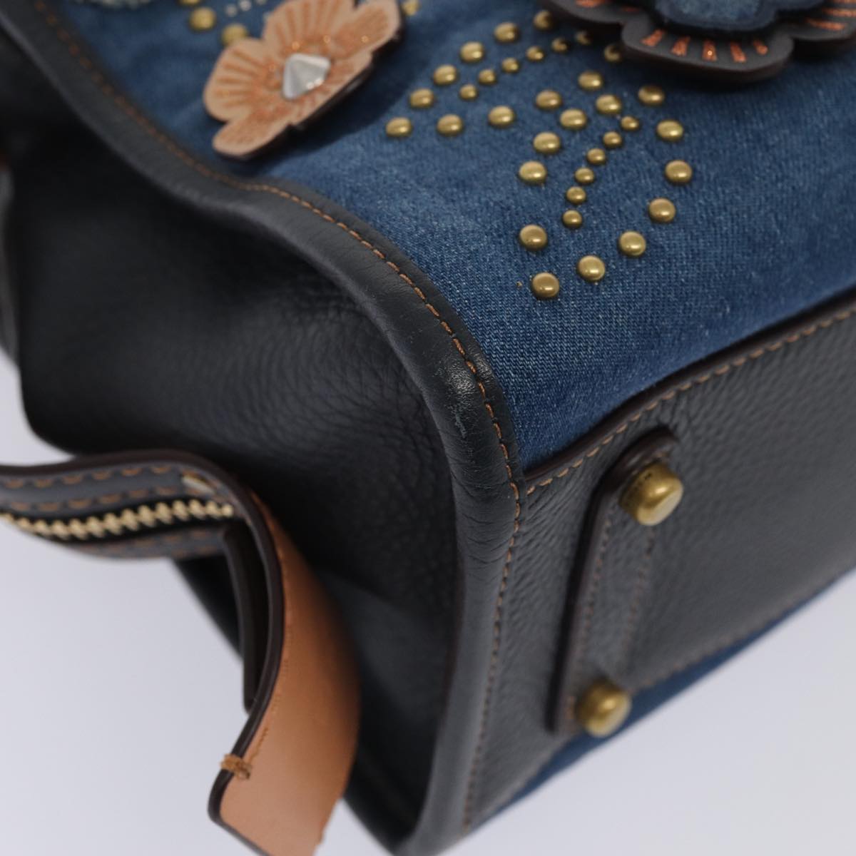 Coach Tea Rose Rogue 25 Hand Bag Denim 2way Blue Gold Auth