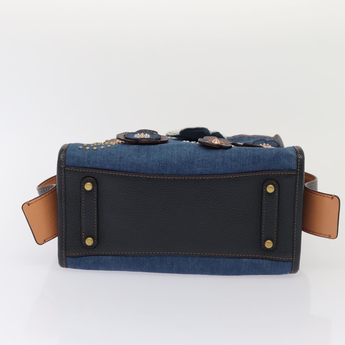 Coach Tea Rose Rogue 25 Hand Bag Denim 2way Blue Gold Auth