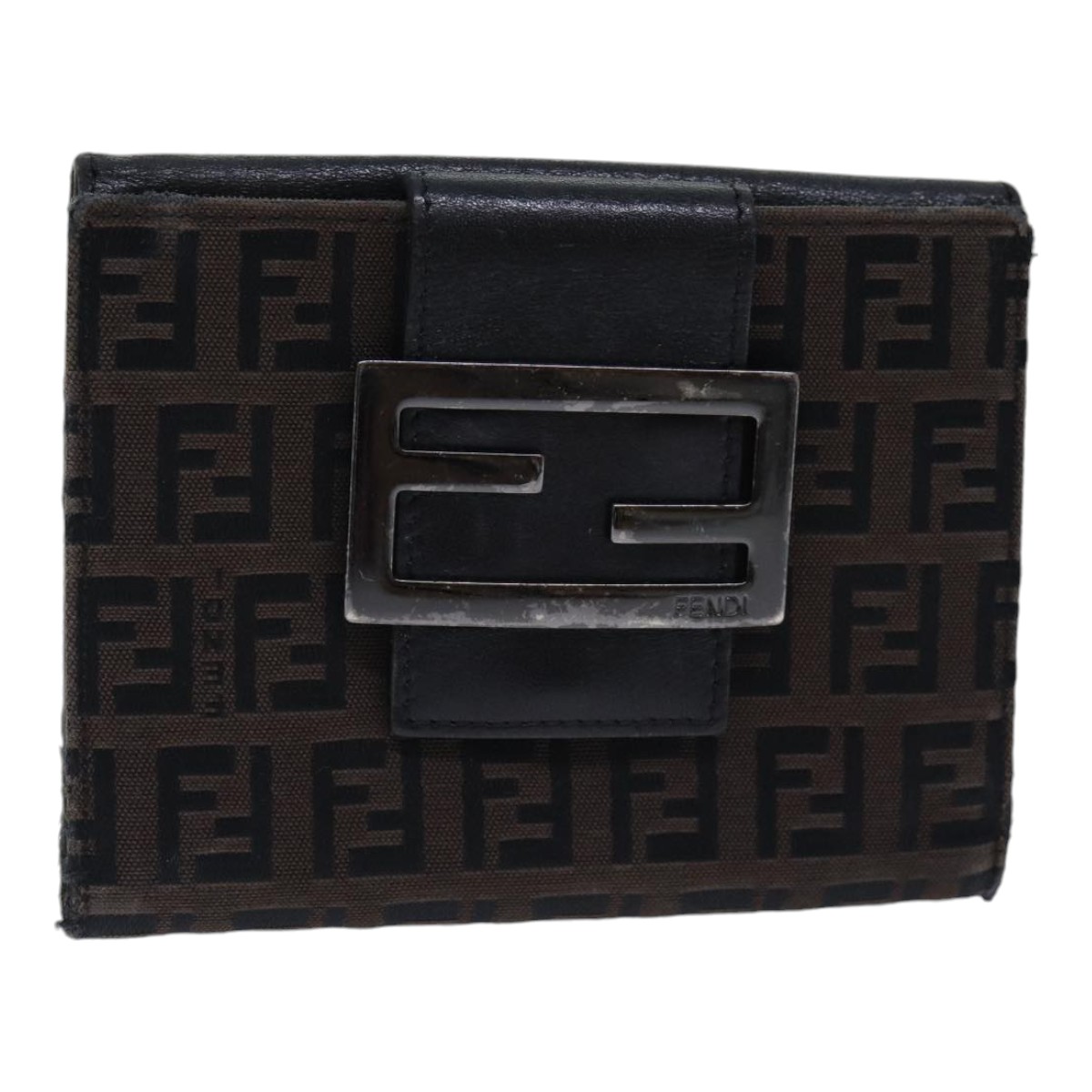 FENDI Zucchino Canvas Wallet Brown Silver Auth am6905 | eBay