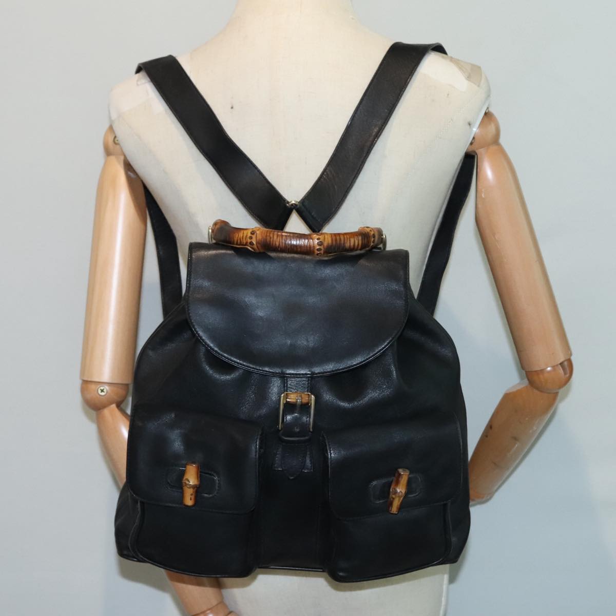 GUCCI Bamboo Backpack Leather Black Gold 003 2058 0016 Auth ka588 GUCCI Bamboo Backpack Leather Black Gold 003 2058 0016 Auth  main image 2