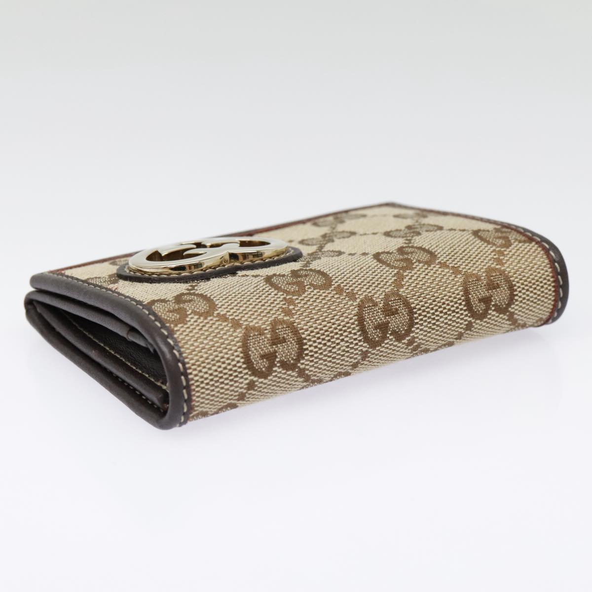 GUCCI GG Canvas Lovely Card Case Beige Gold 245730 Auth
