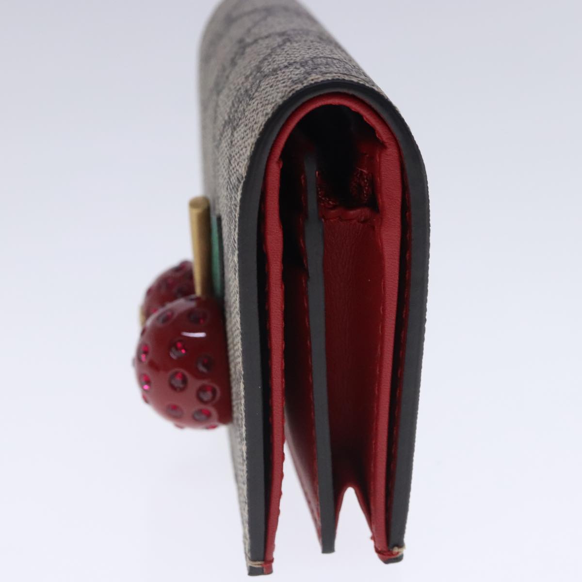 GUCCI GG Supreme Cherry Wallet PVC Leather Beige Red 476050 GUCCI GG Supreme Cherry Wallet PVC Leather Beige Red 476050