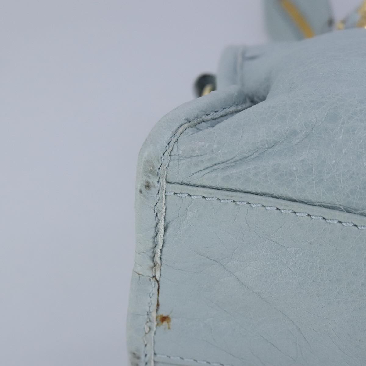 BALENCIAGA Giant Mini City Bag Leather 2way Light Blue Gold