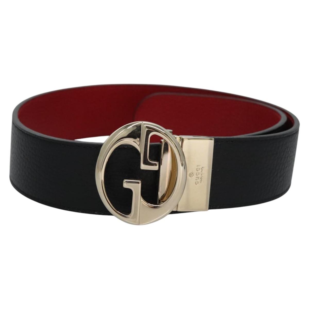 Gucci ベルト ブラック グレー 70/28 中古】70/28（GUCCI｜グッチ ）ロゴ入りバックル レザー細ベルト