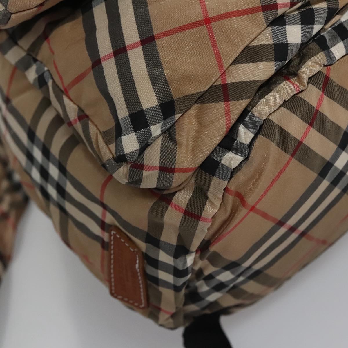 BURBERRY Nova Check Blue Label Backpack Nylon Beige Silver Auth
