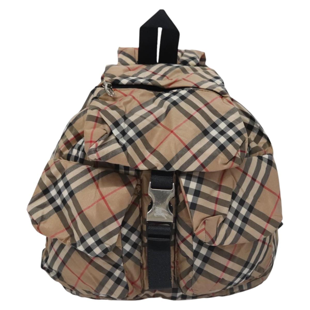 バッグ BURBERRY BURBERRY Nova Check Blue Label Backpack Nylon Beige Silver Auth
