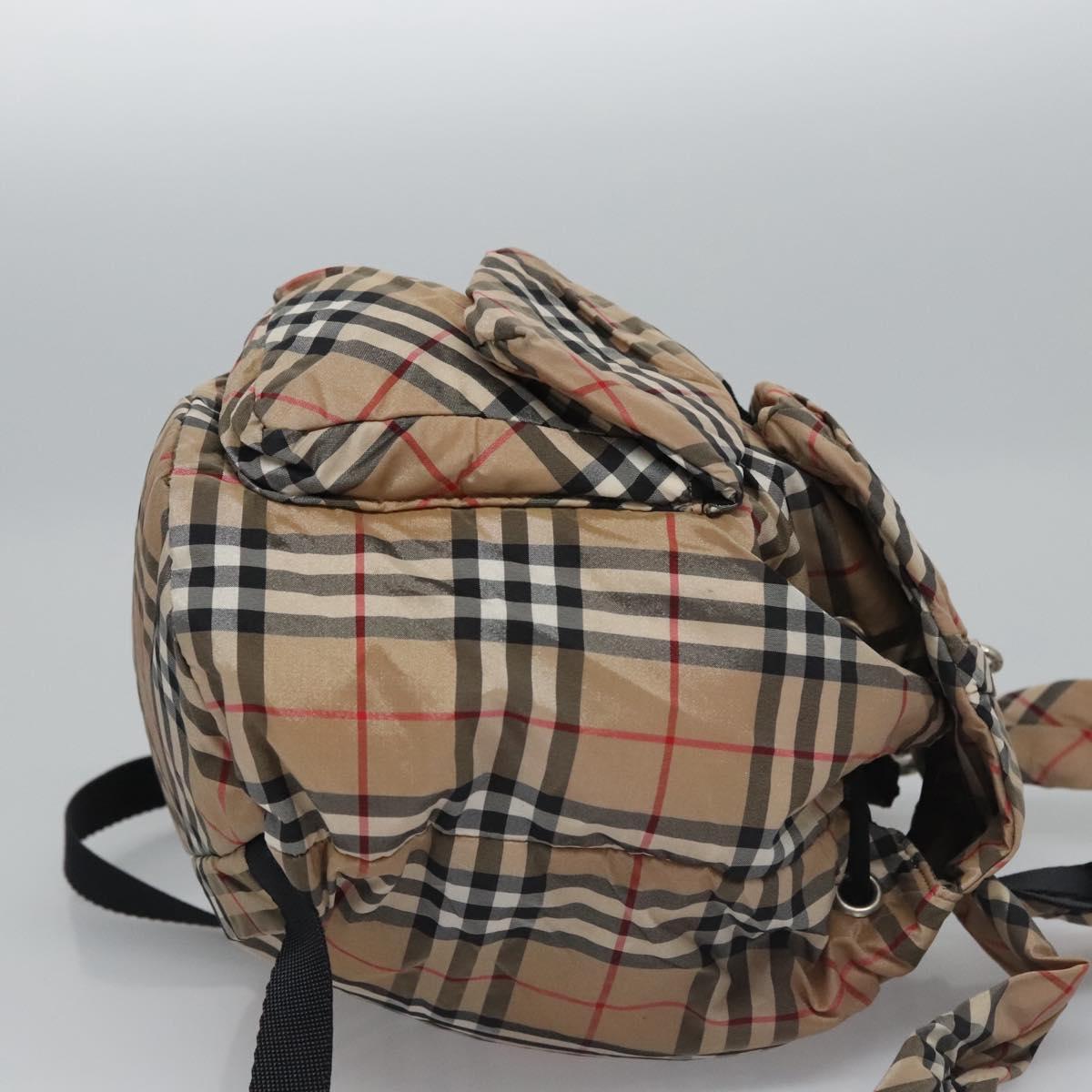 BURBERRY Nova Check Blue Label Backpack Nylon Beige Silver Auth