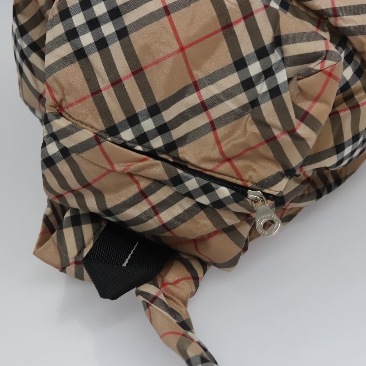 BURBERRY Nova Check Blue Label Backpack Nylon Beige Silver Auth
