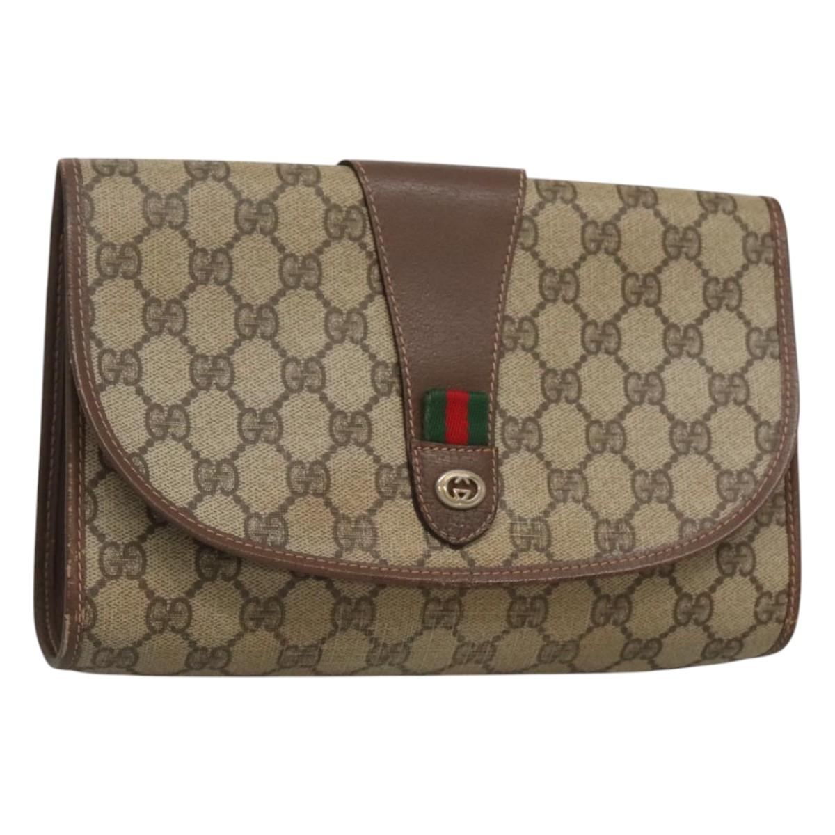 GUCCI GG Supreme Web Sherry Line Bag PVC Beige Gold 156 01