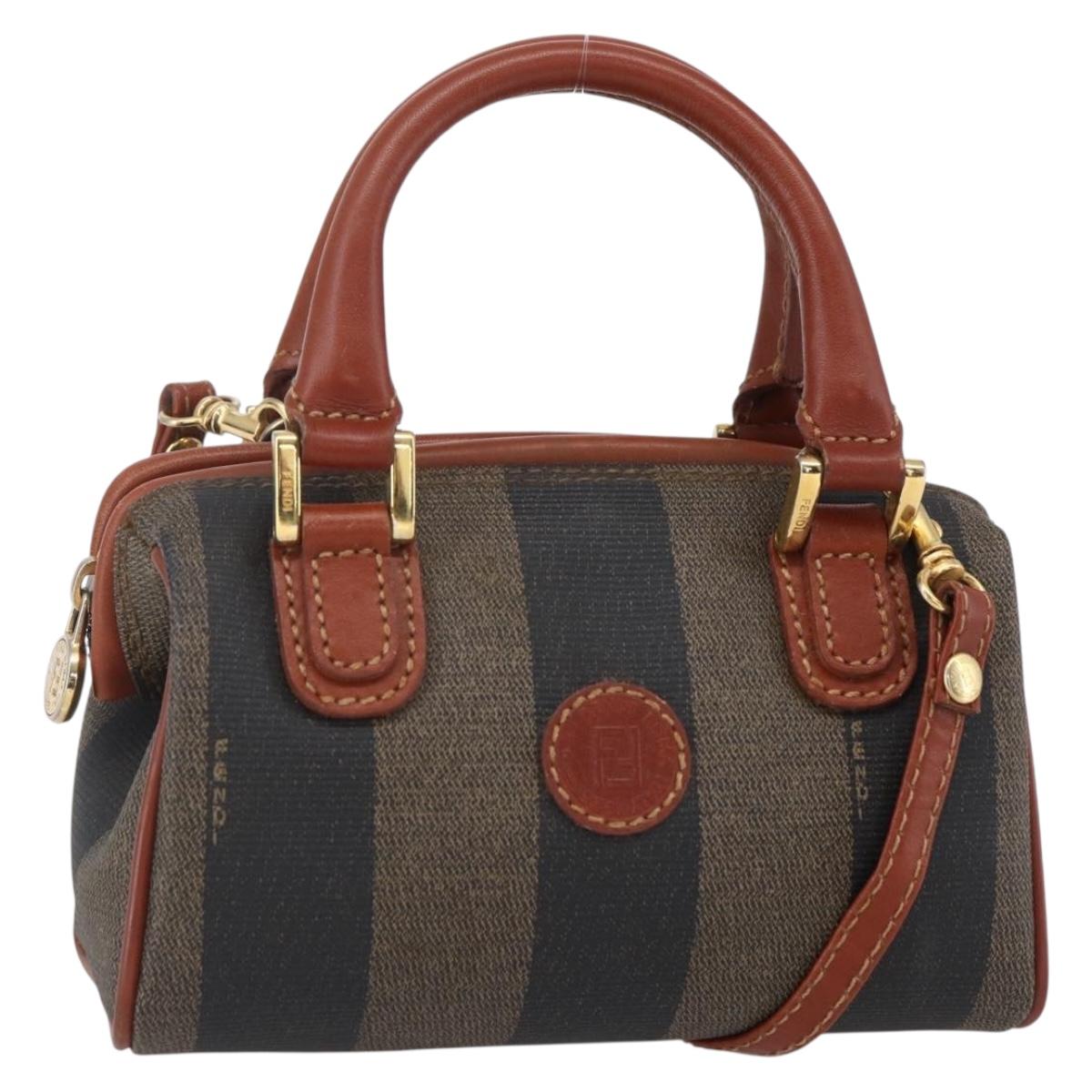 FENDI Pecan Canvas Mini Boston Bag PVC 2way Black Brown gold  display picture 2