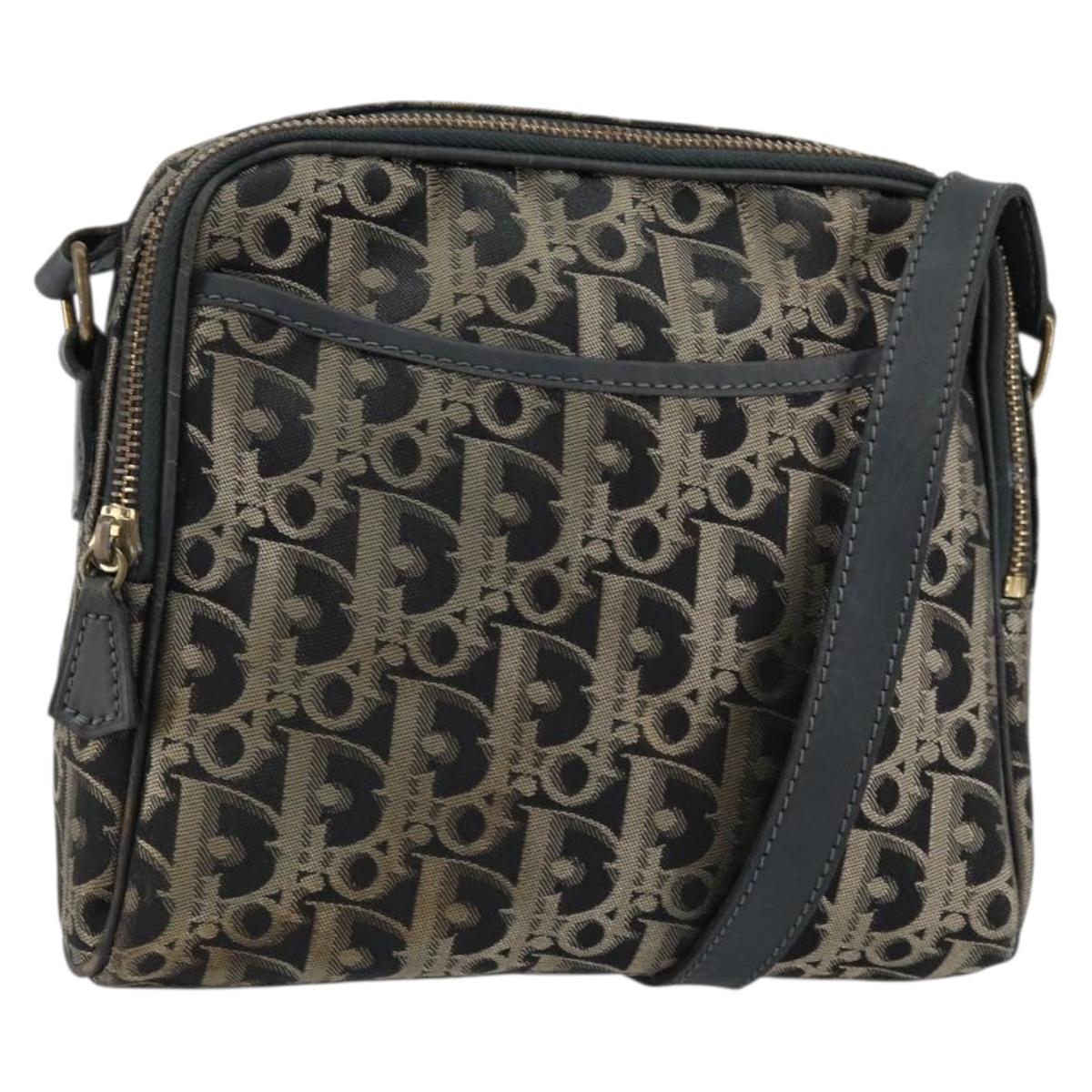 Christian Dior Trotter Canvas Shoulder Bag Black Gold Auth am9812