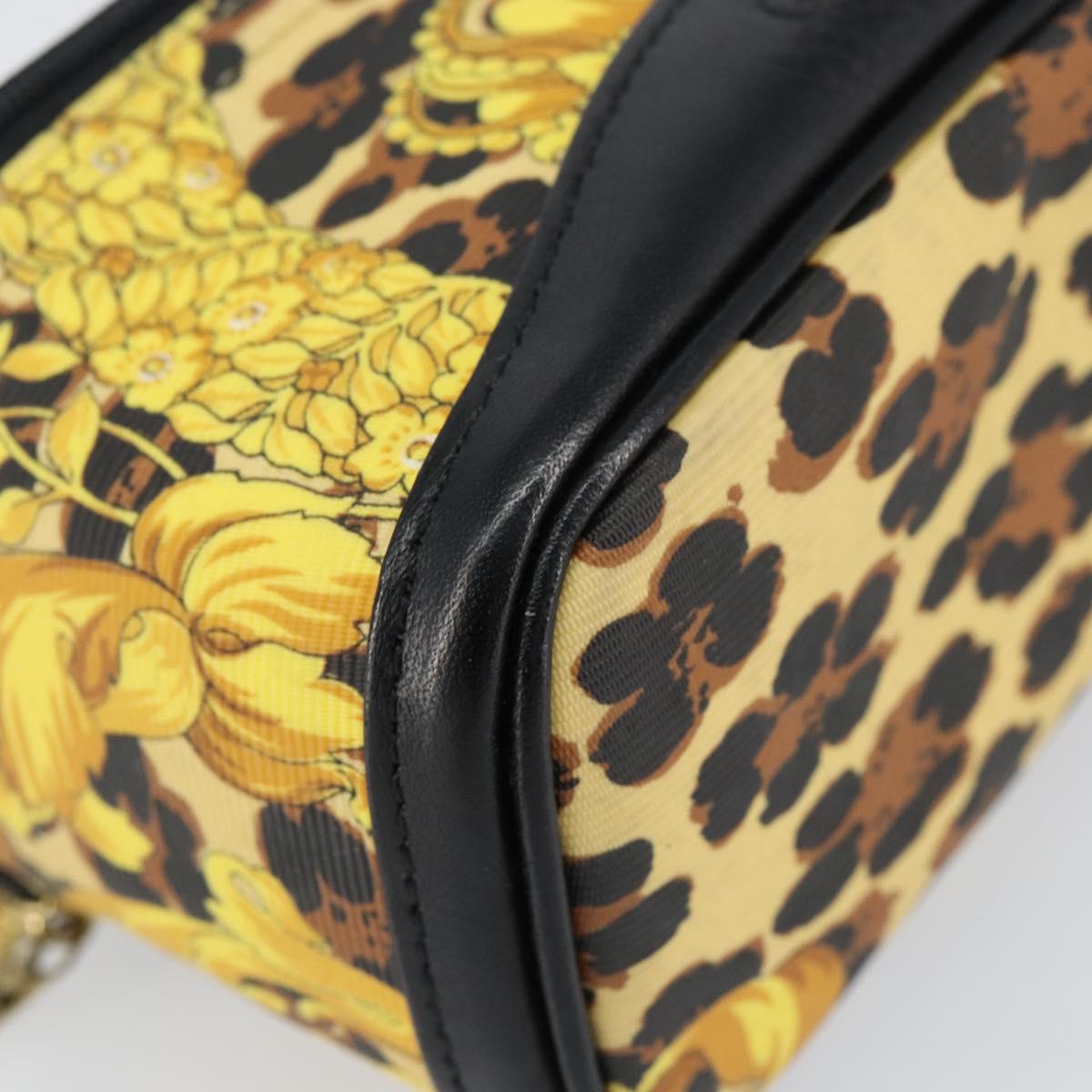 Gianni Versace Vanity Cosmetic Pouch Leather Yellow Gold Auth
