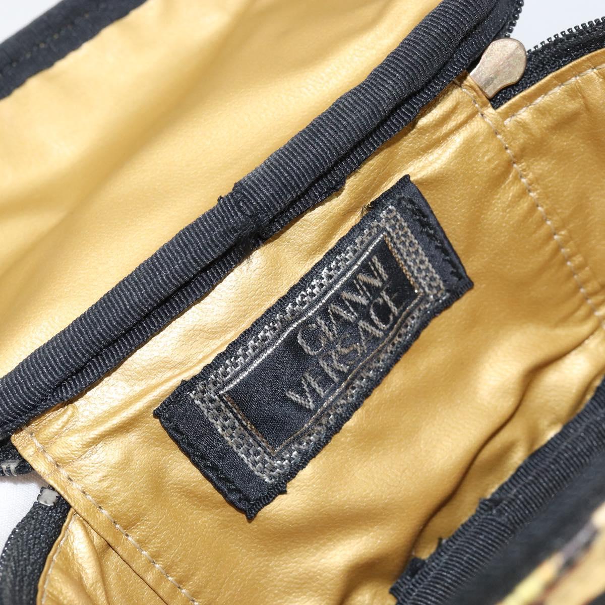 Gianni Versace Vanity Cosmetic Pouch Leather Yellow Gold Auth 