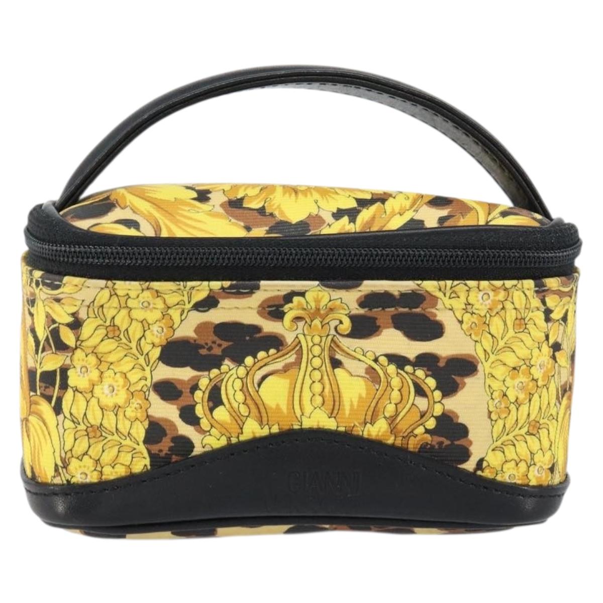 Gianni Versace Vanity Cosmetic Pouch Leather Yellow Gold Auth