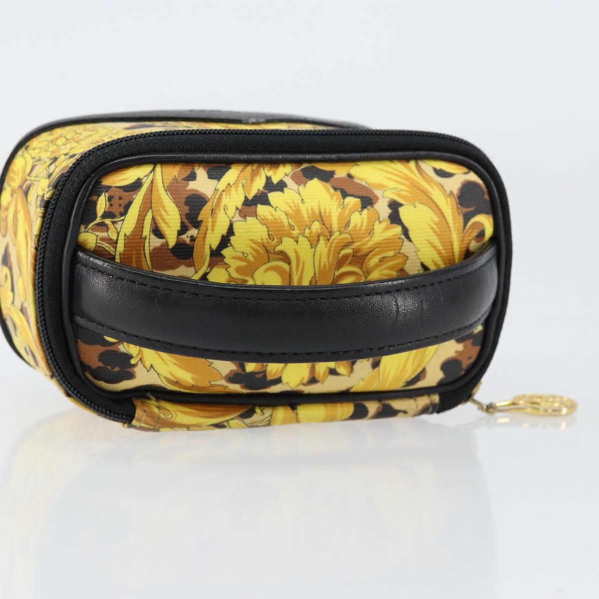 Gianni Versace Vanity Cosmetic Pouch Leather Yellow Gold Auth