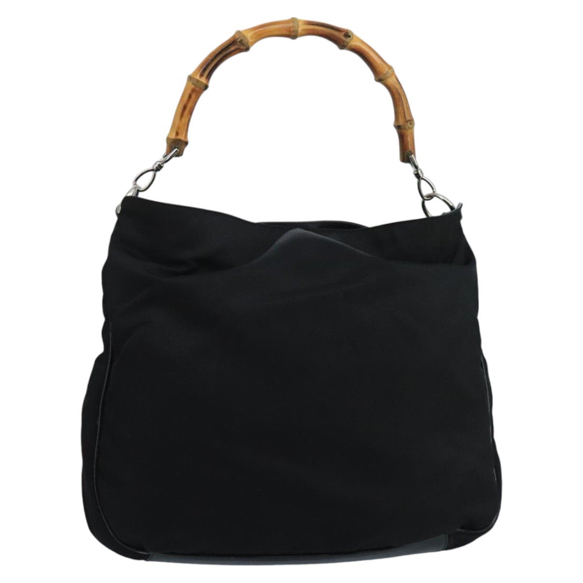 GUCCI Bamboo Hand Bag Nylon Black Silver 001 1577 Auth