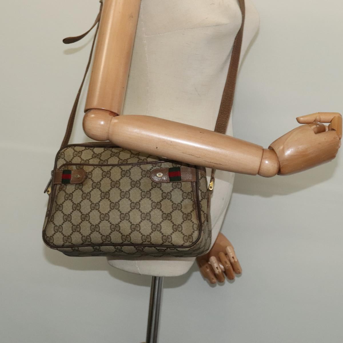 GUCCI GG Supreme Web Sherry Line Bag PVC Beige Gold 904 02 049