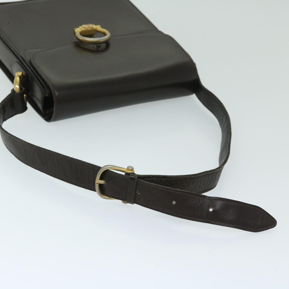 CELINE Horse Carriage Shoulder Bag Leather Brown Auth