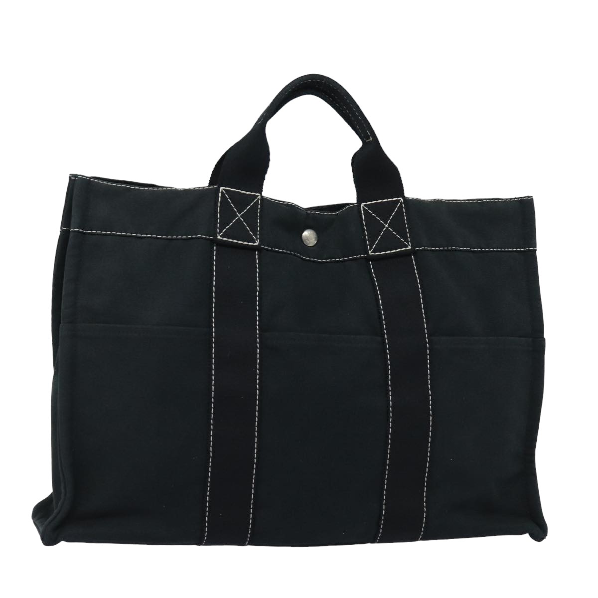 HERMES Deauville Line MM Tote Bag Canvas Black Auth bs15865