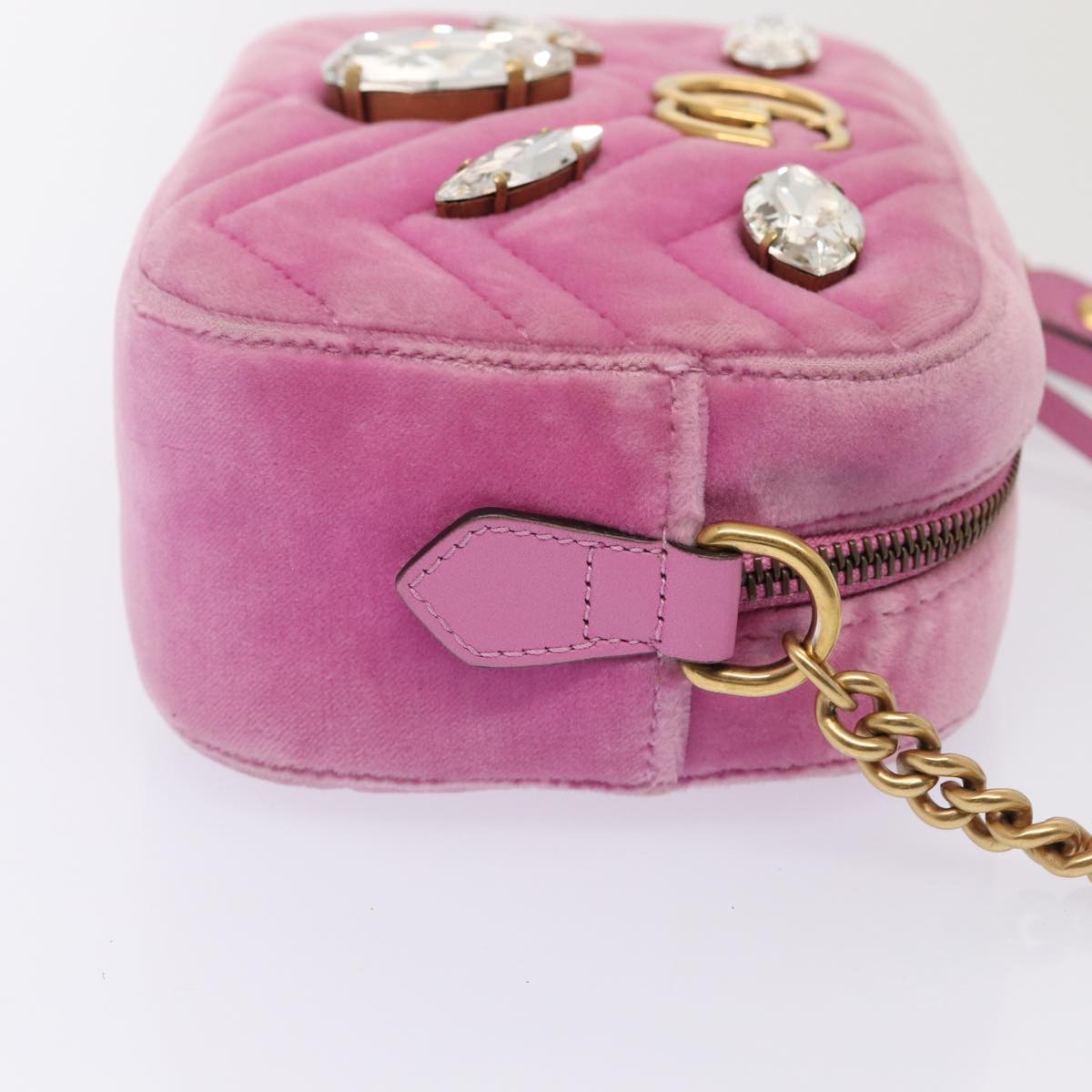 GUCCI GG Marmont Shoulder Bag Velor Pink Gold 448065 Auth