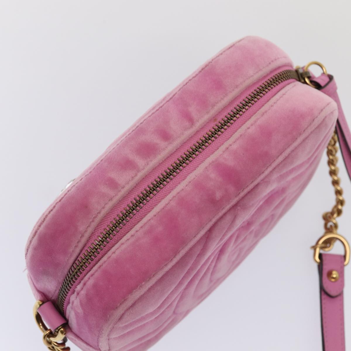 GUCCI GG Marmont Shoulder Bag Velor Pink Gold 448065 Auth