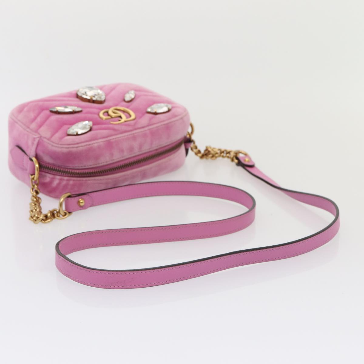 GUCCI GG Marmont Shoulder Bag Velor Pink Gold 448065 Auth