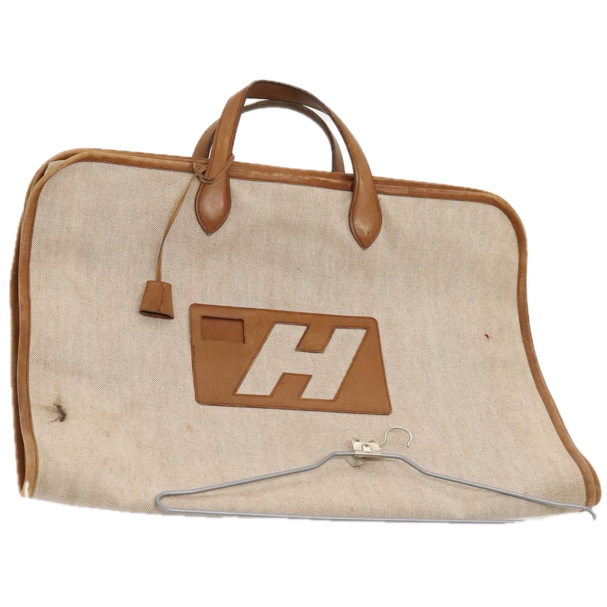 HERMES Garment Cover Canvas Leather Beige Auth bs17258