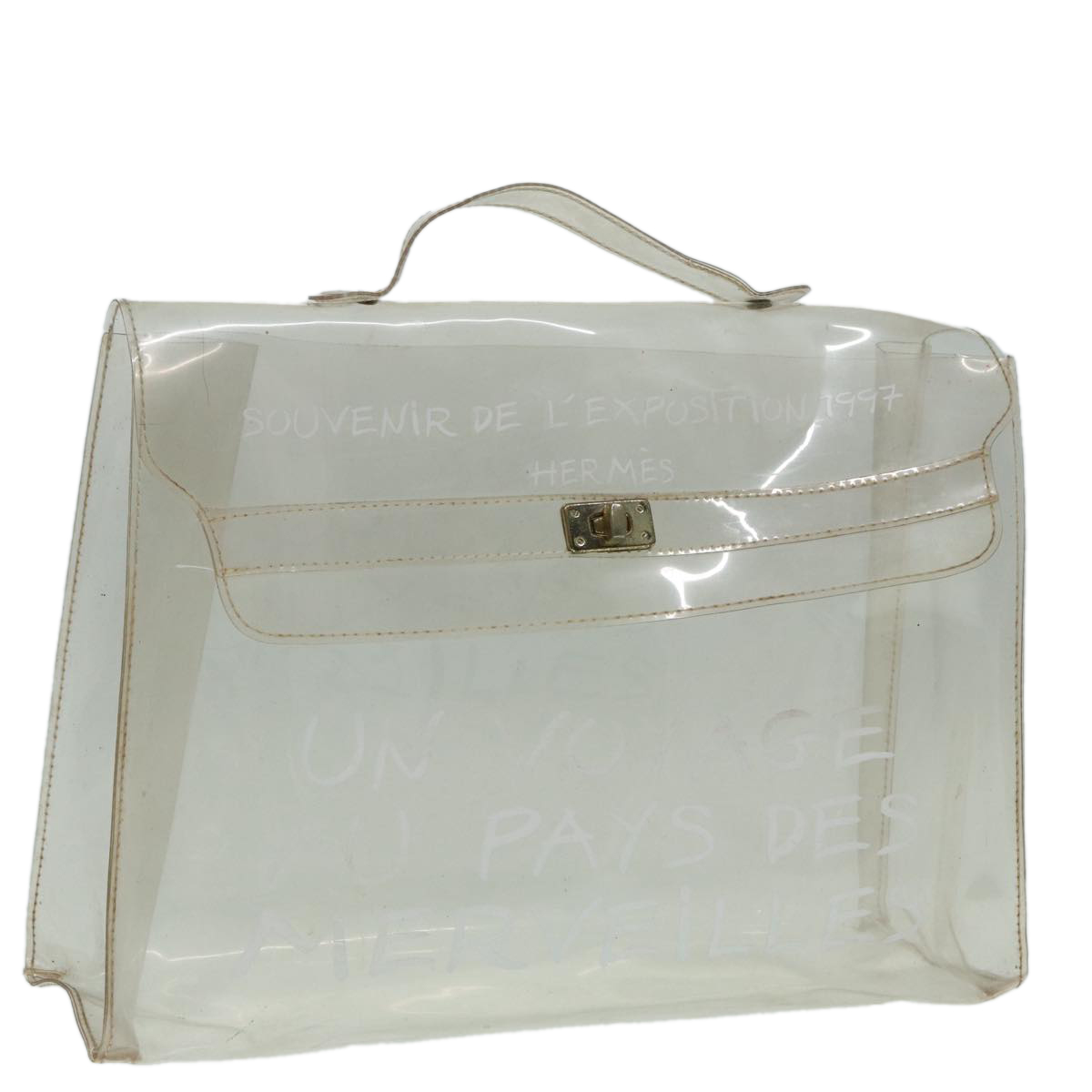 HERMES Vinyl Kelly Hand Bag Vinyl Clear Auth bs17368