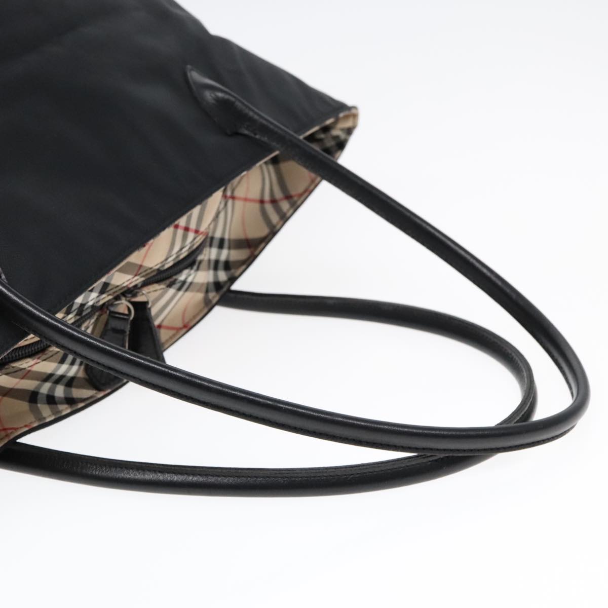 Burberrys Nova Check Blue Label Tote Bag Nylon Beige Black