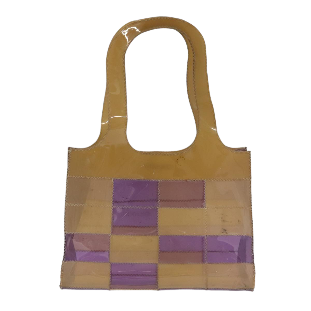 CHANEL Choco Bar Tote Bag Vinyl Beige Purple CC Auth bs18752 CHANEL Choco Bar Tote Bag Vinyl Beige Purple CC Auth bs18752