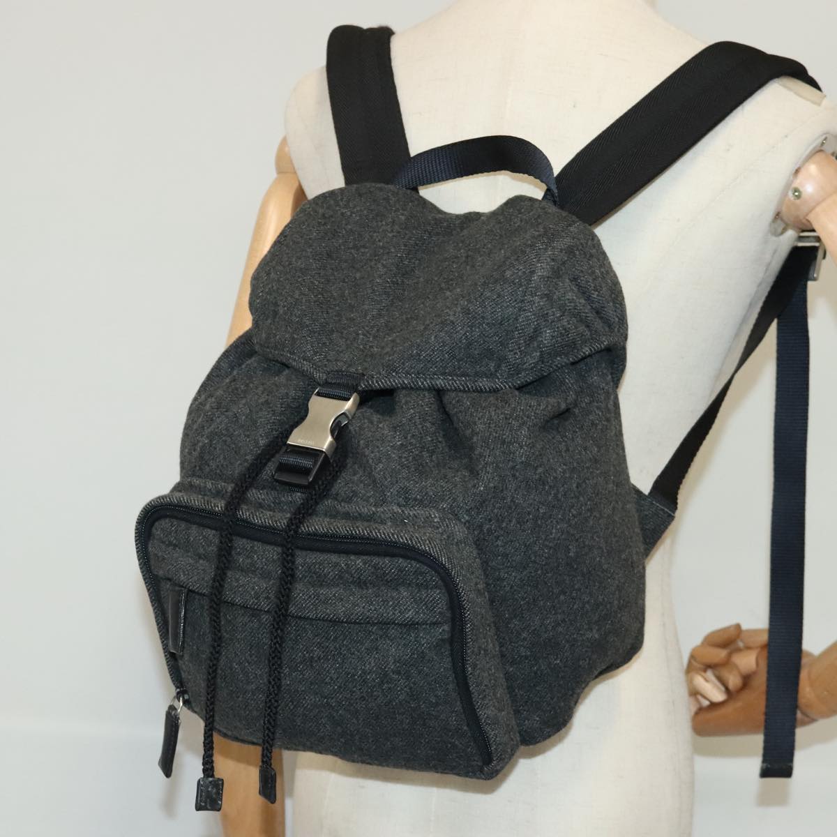 PRADA Backpack Wool Gray Silver Auth bs19226 PRADA Backpack Nylon Green Silver Auth 141751 Silvery ref  main image 3