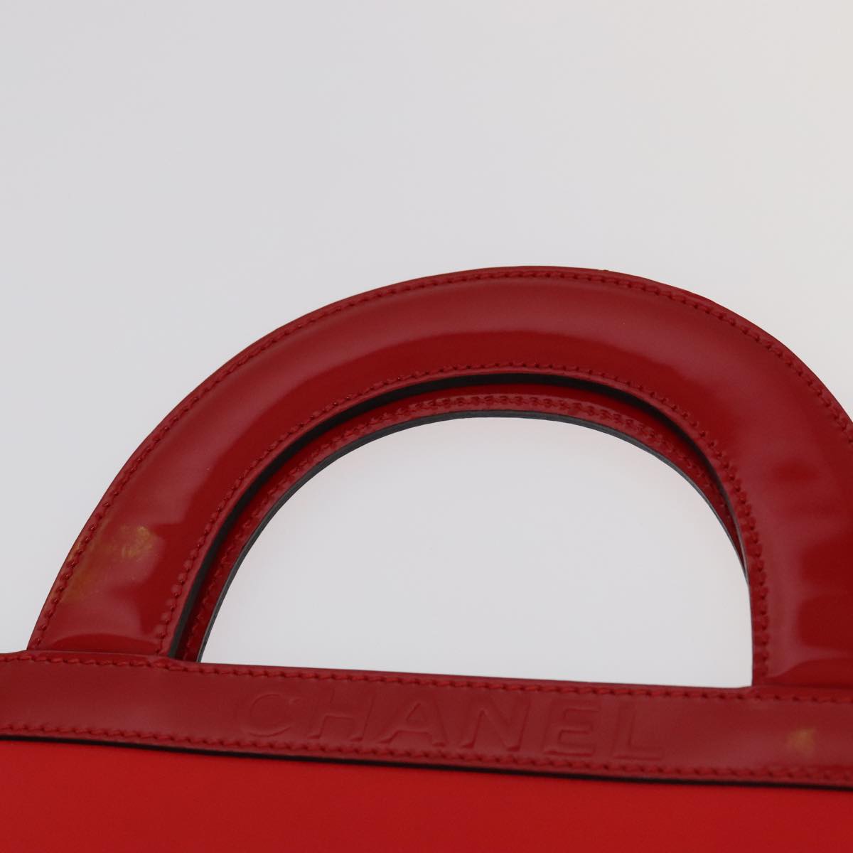 CHANEL Mademoiselle Choco Bar line Tote Bag Leather Red CC Auth