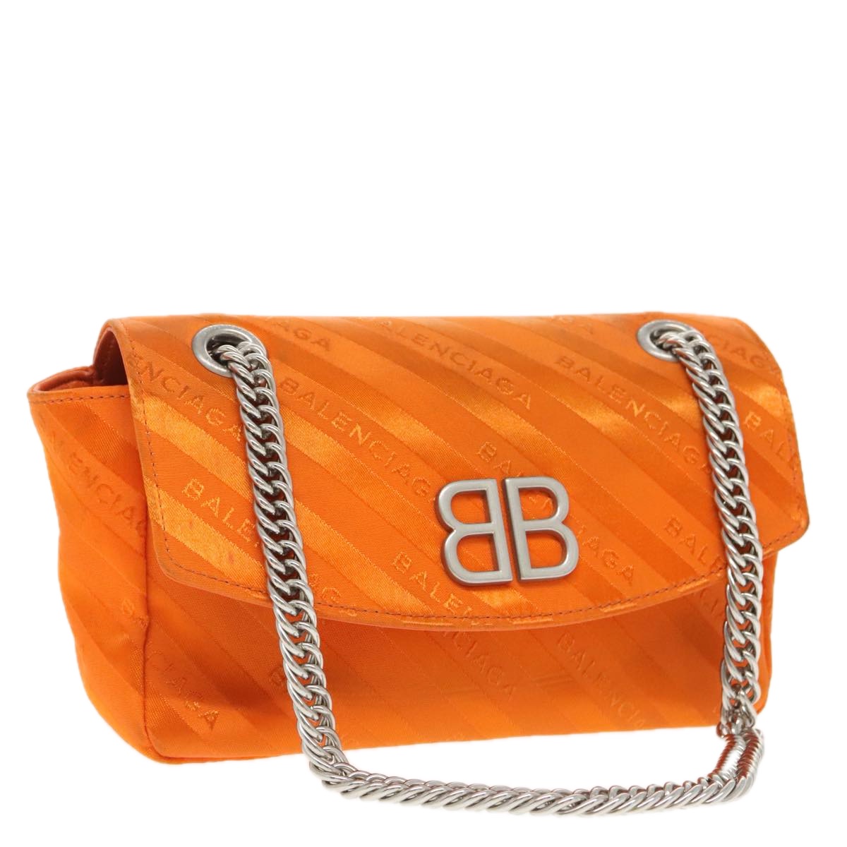 BALENCIAGA Chain BB Round Shoulder Bag Nylon Orange 501681 Auth