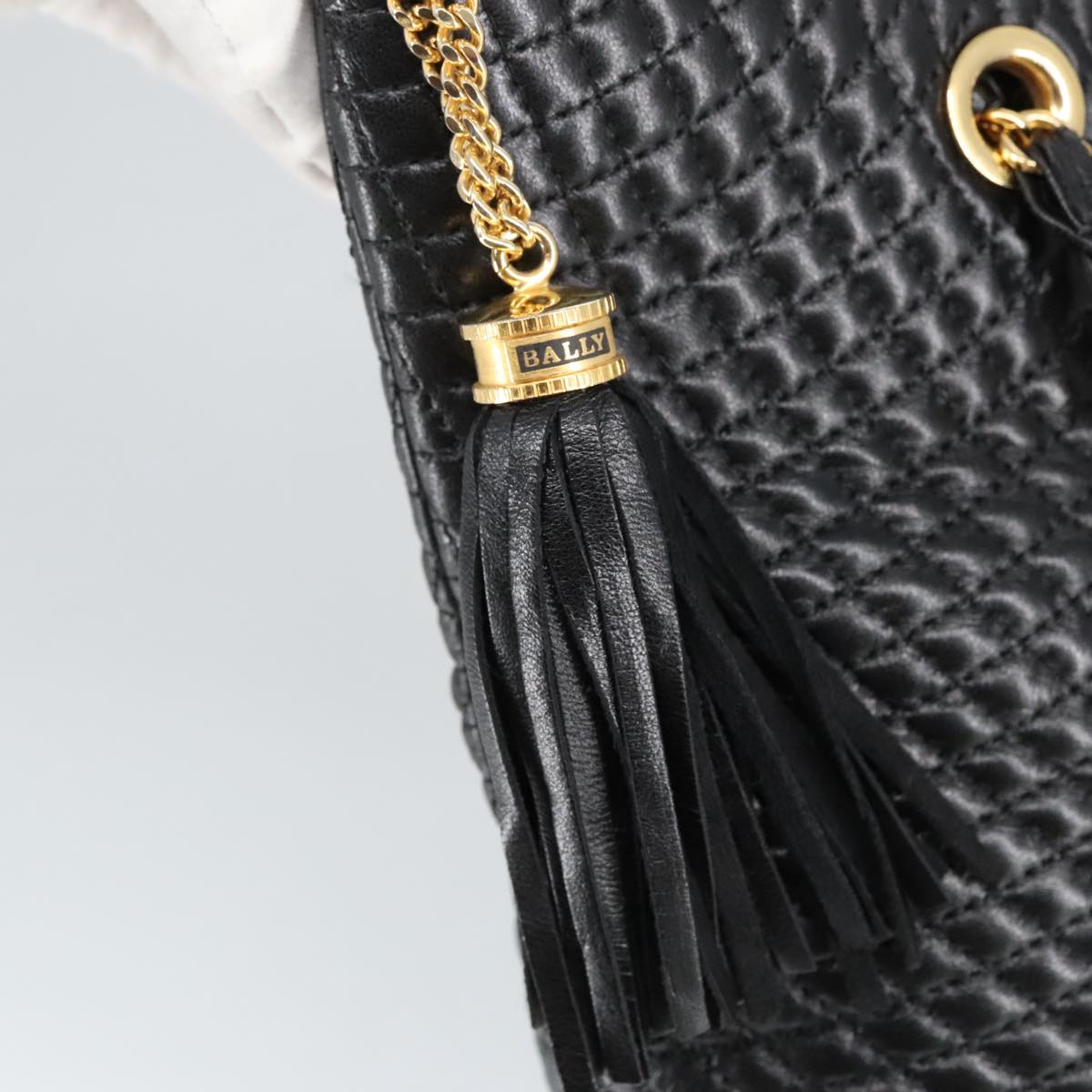 BALLY Chain Shoulder Bag Leather Black Gold Auth bs19977 | eBay