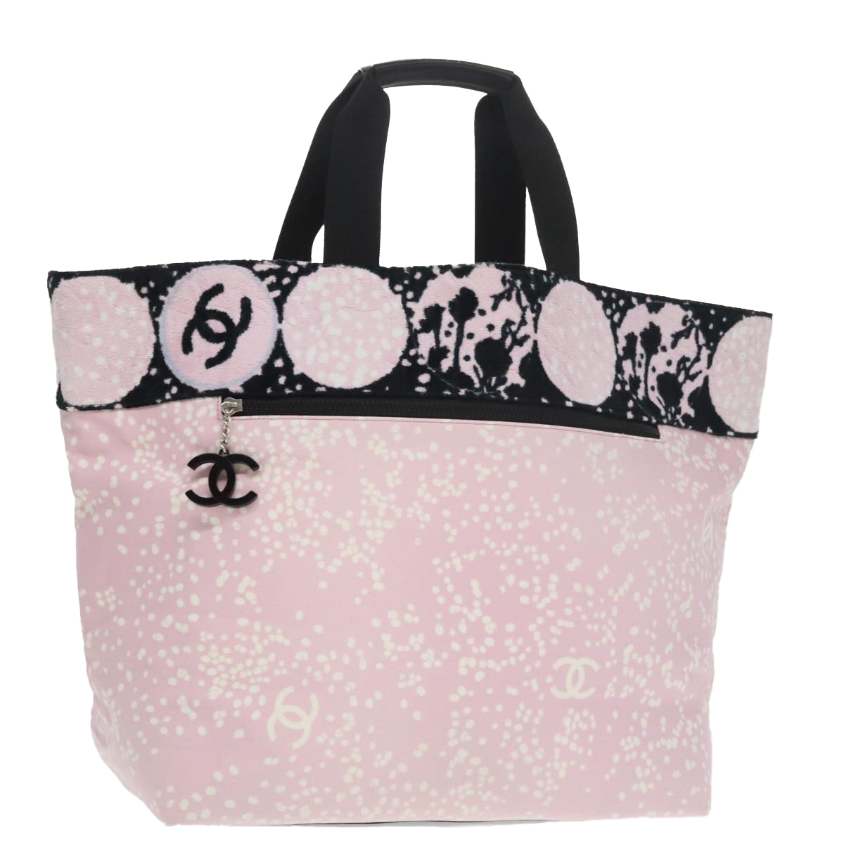 CHANEL High Summer Tote Bag Canvas Pink Silver CC Auth bs20236