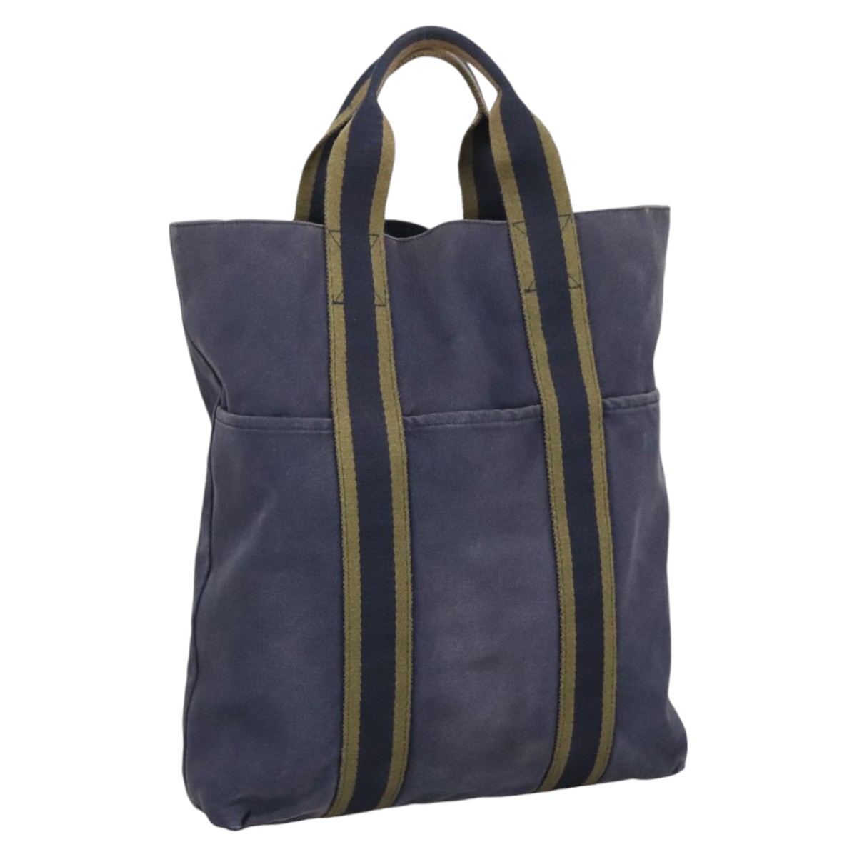 HERMES Fourre Tout cabas Tote Bag Canvas Navy Khaki Auth bs20268