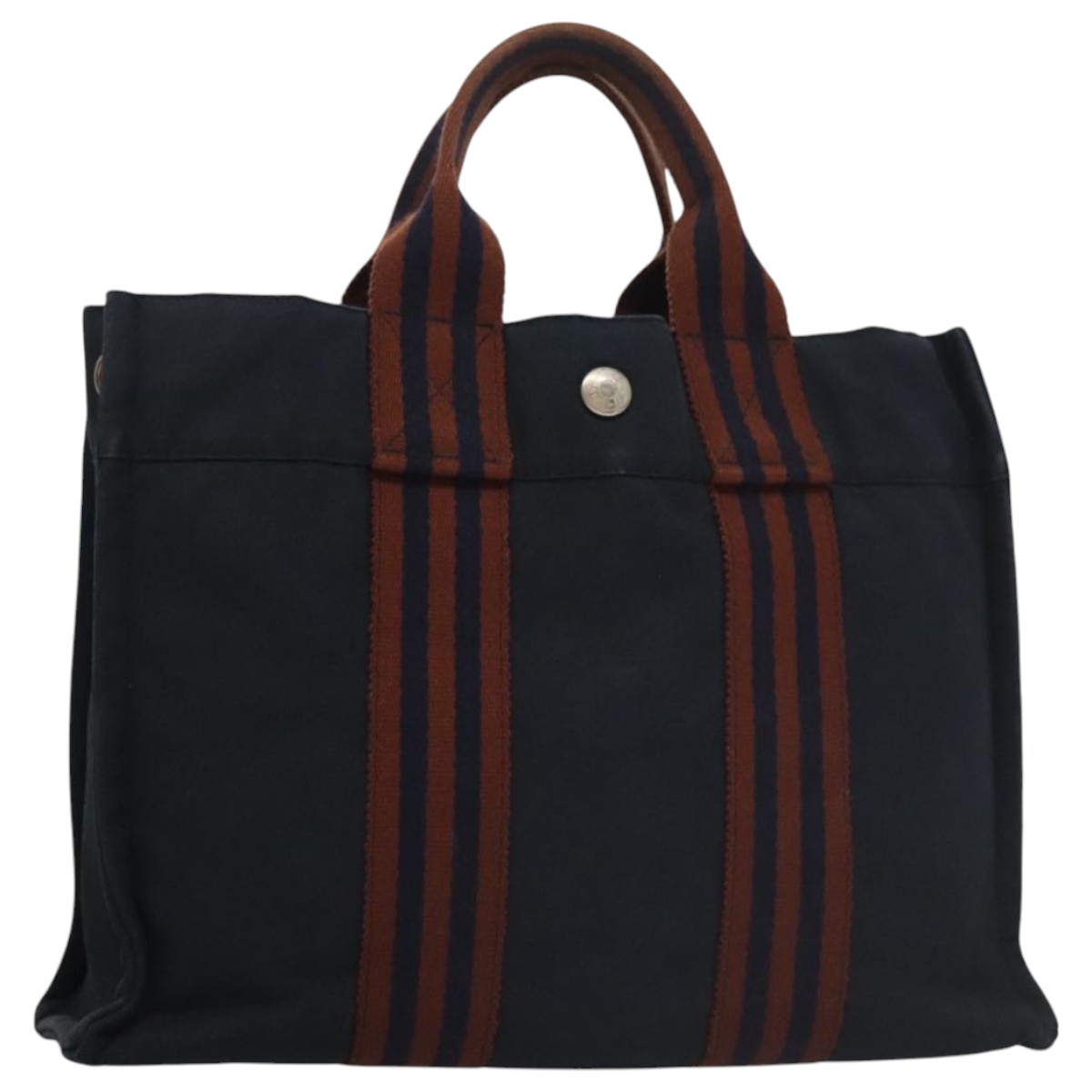 HERMES Fourre Tout PM Hand Bag Canvas Navy Silver Auth bs20646