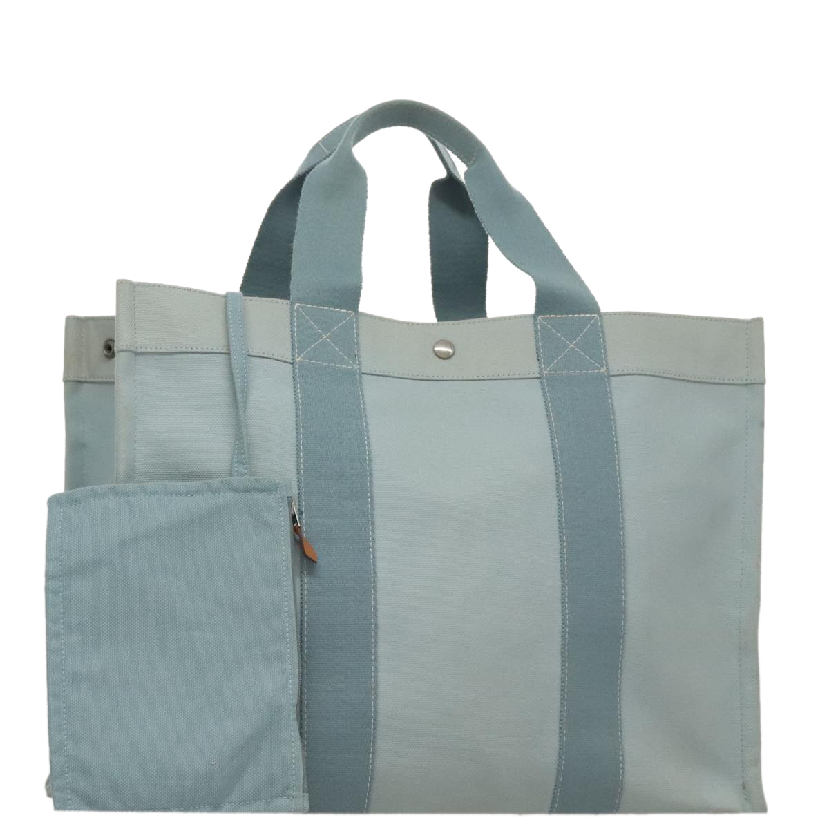 HERMES Bora Bora GM Tote Bag Canvas Light Blue Silver Auth bs20939