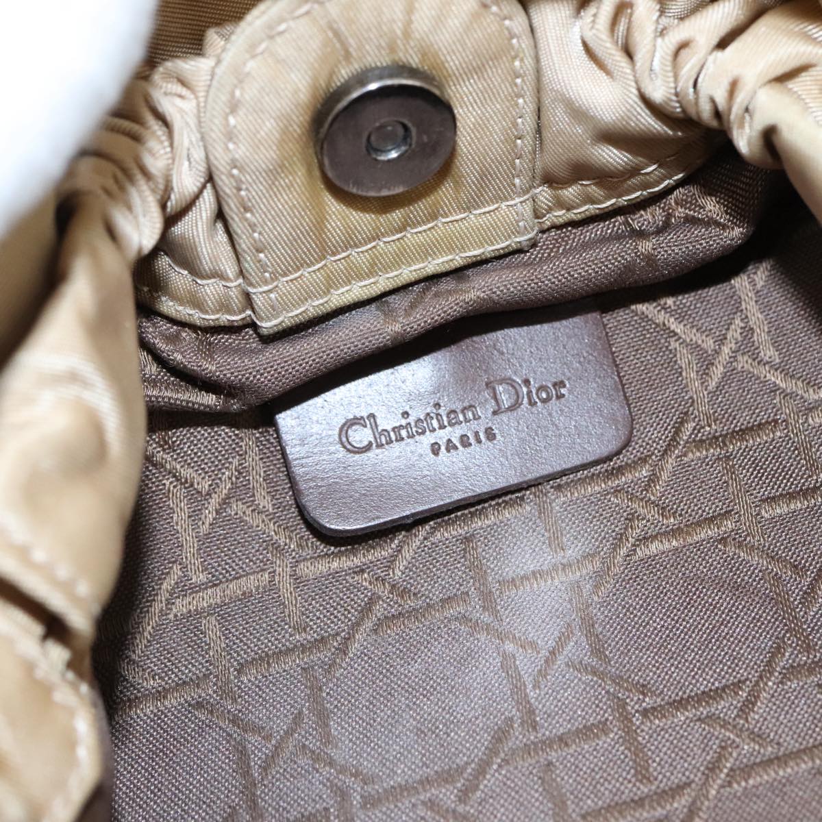 Christian Dior Maris Pearl Hand Bag Nylon Beige Silver Auth
