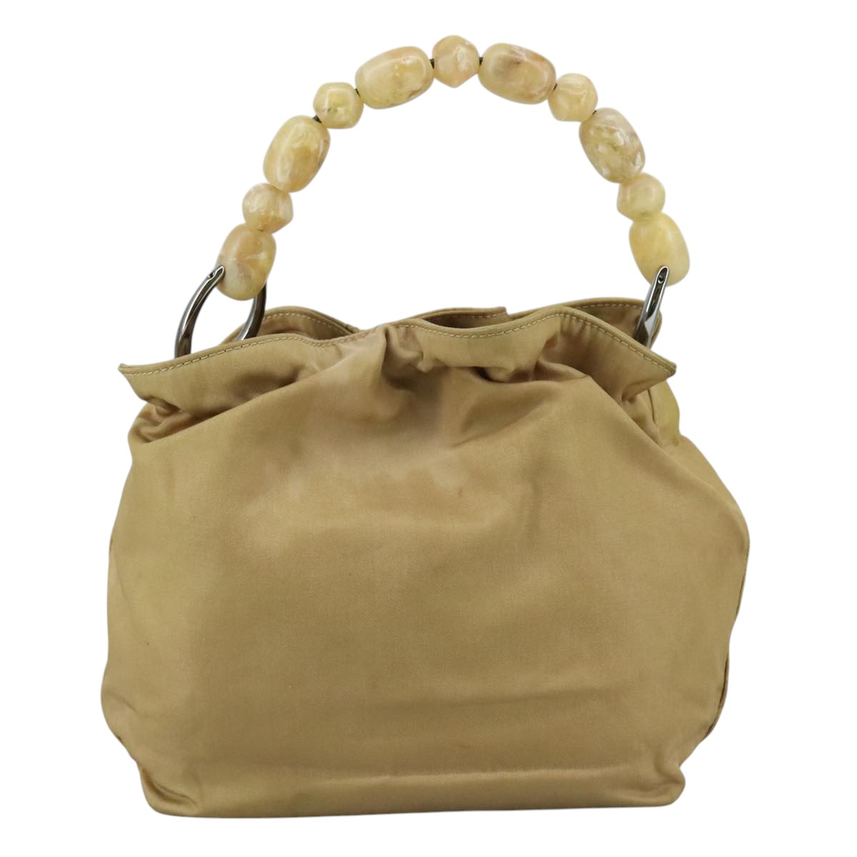 希少 Dior Maris Pearl hand bag by Galliano Christian Dior Maris Pearl Hand Bag Nylon Beige Silver Auth